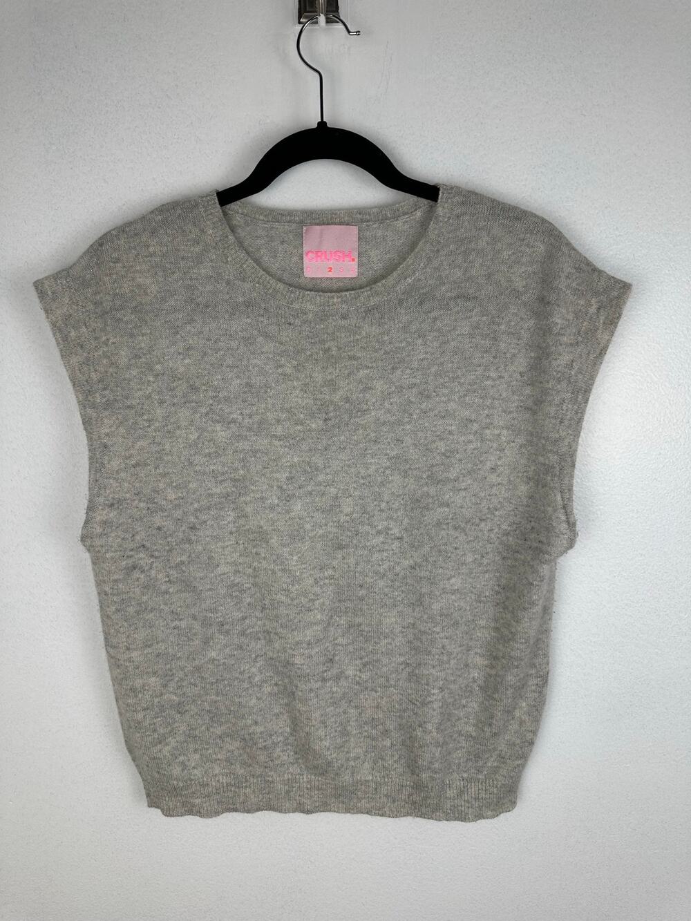 Crush Cashmere Women's Lucca !00% Cashmere Tank/Vest in Fluffy Grey Medium